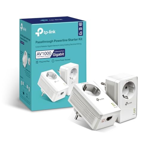 TP-Link CPL 1000Mbps avec 1 Port Gigabit et Prise Intégrée Type F, Boitier CPL Kit de 2 - idéale pour Profiter du Service Multi-TV à la Maison, Compatible Toutes Les Box, TL-PA7017P KIT