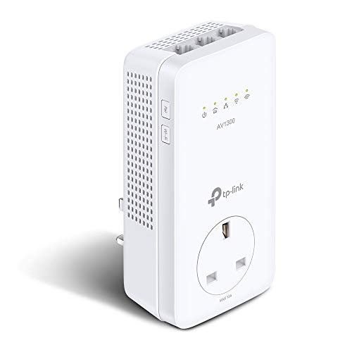 TP-Link Dual Band Gigabit AC1200 Powerline Adapter, Wi-FI Extender Booster,Speed Up to 1300 Mbps, Extra Power Socket, Works with OneMesh, No Configuration Required, UK Plug (TL-WPA8631P),White