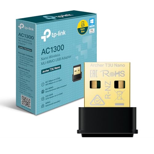 TP-Link Archer T3U Nano Clé WiFi Puissante AC1300Mbps, Adaptateur USB WiFi, Conception Nano Mini, Dongle WiFi, Bi-Bande, MU-MIMO, Brancher et Utiliser, Compatible avec Windows 11 10 8.1 7