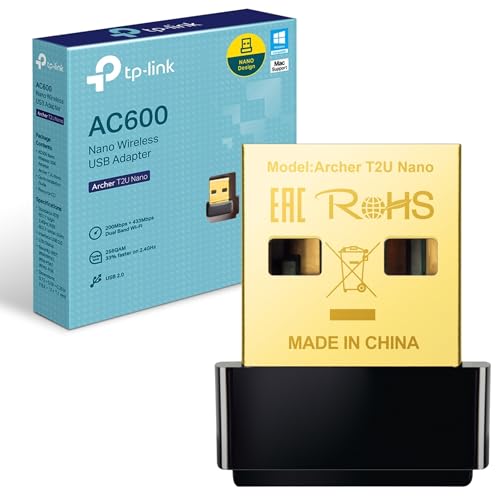 Tp-Link Archer T2U Nano Ac600 Adaptateur USB Sans Fil, Dongle Wifi Double Bande Pour Pc, Ordinateur de Bureau Et Ordinateur Portable, Prend en Charge Windows 10 8.1 8 7 Xp, Mac os 10.9-10.13