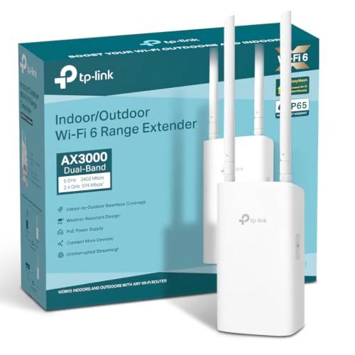 TP-Link Répéteur WiFi 6 Extérieur puissant AX3000, RE705X-Outdoor | Compatible toutes box, EasyMesh, Port Gigabit, mode point d’accès, idéal pour jardin, terrasse, piscine, garage et dépendance