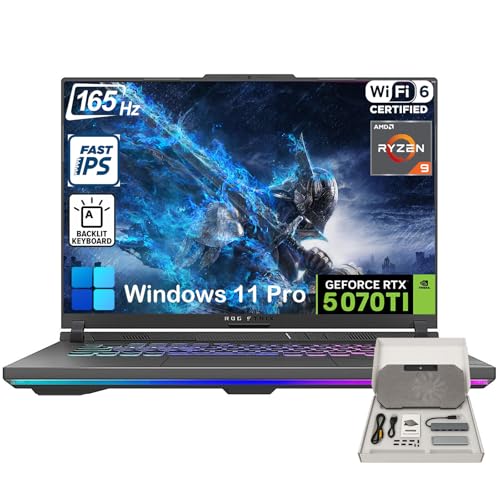 ASUS Ordinateur portable de jeu ROG Strix G16, NVIDIA GeForce RTX 5070 Ti, écran IPS 16 10 165 Hz, AMD Ryzen 9 8940HX (jusqu'à 5,3 GHz), 64 Go de RAM DDR5, 1 To SSD, WiFi 6E, KB rétroéclairé, Win11