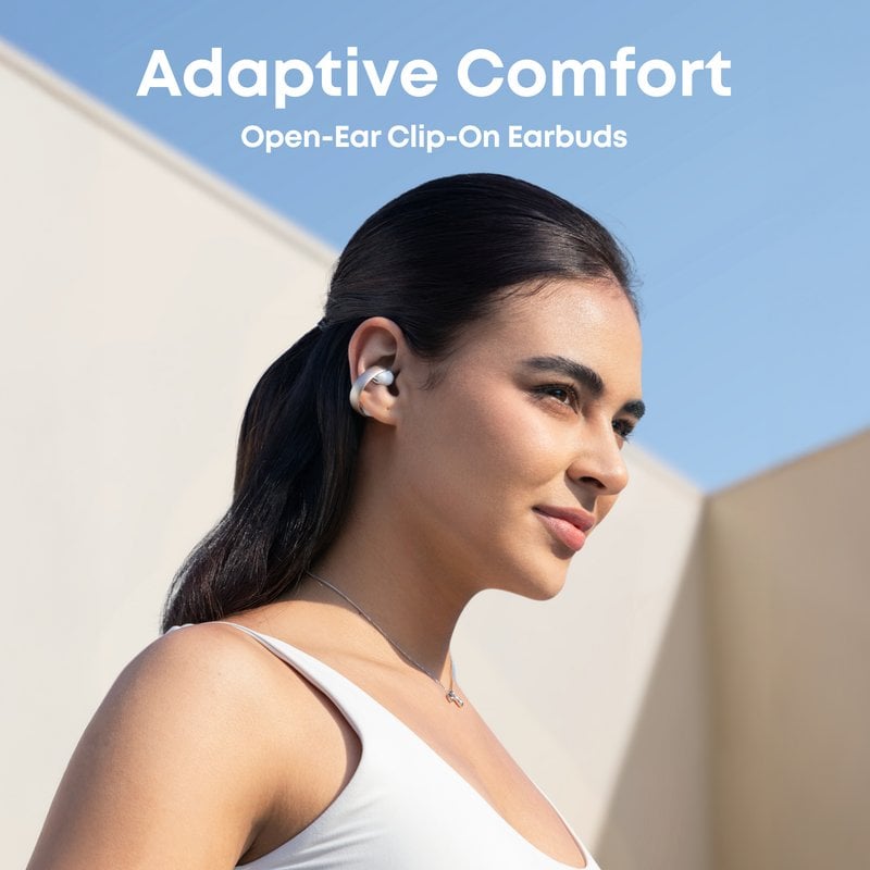 soundcore Auriculaires Soundcore Aeroclip sans fil Bluetooth usage quotidien sport micro Champagne White