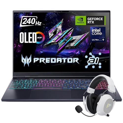 Acer Predator Helios Neo 16S AI Ordinateur portable de jeu, 16'' WQXGA 240HZ OLED, Intel 24-Core Ultra 9 275HX, RTX 5060 DLSS4, 32 Go DDR5 1 To SSD, Killer WiFi 6E, Thunderbolt 4, RJ 45, Win 11 Pro