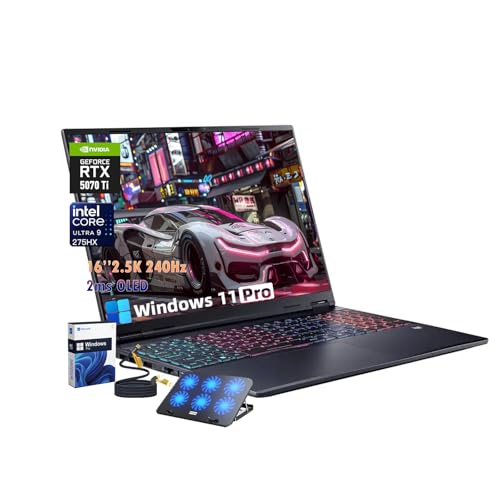 Acer Predator Helios Neo 16S AI Ordinateur portable de jeu, Intel Ultra 9 275HX, NVIDIA RTX 5070Ti, 12 Go GDDR7, écran OLED 2,5K 16 240 Hz 500 nits, 64 Go de RAM DDR5, SSD de 2 To, Win11 Pro, clavier