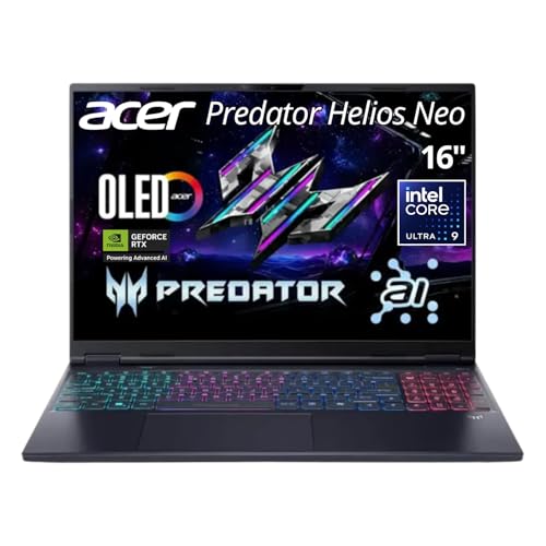 acer Predator Helios Neo PHN16-73-95NT Ordinateur portable de jeu | 16 QHD OLED 240 Hz | Intel Core Ultra 9 275HX | NVIDIA RTX 5070 Ti | 64 Go DDR5 | 2 To SSD | WiFi 6E | Rétroéclairé RVB | HDMI 2.1