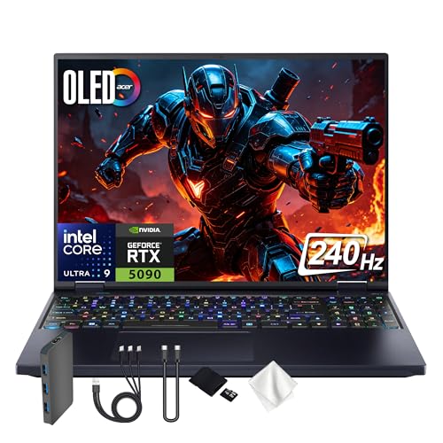 Acer Predator 16 AI Ordinateur portable de jeu WQXGA 16 , Intel Core Ultra 9-275HX, Geforce RTX 5090, 64 Go de RAM, 5 To de stockage (SSD 4 To et station d'accueil 1 To), clavier RVB par touche, Wi-Fi