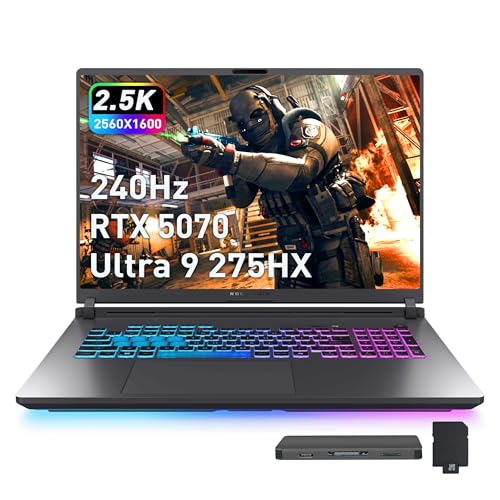 ASUS ROG Strix G18 Ordinateur portable de jeu 18 WQXGA 240 Hz, GeForce RTX 5070 8 Go, Intel Ultra 9 275HX, 64 Go DDR5, 5 To de stockage (SSD 4 To station d'accueil 1 To), clavier rétroéclairé