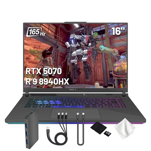 ASUS ROG Strix G16 Ordinateur portable de jeu 16 WUXGA 165 Hz, NVIDIA GeForce RTX 5070 8 Go GDDR7, AMD Ryzen 9 8940HX, 64 Go DDR5, 5 To de stockage (SSD 4 To et station d'accueil 1 To), clavier
