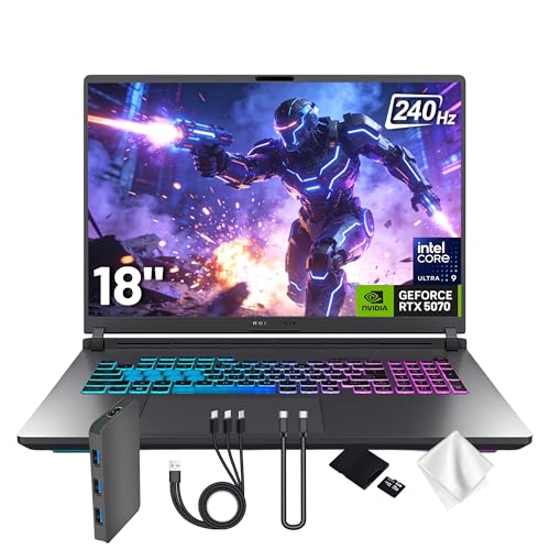 ASUS ROG Strix G18 Ordinateur portable de jeu 18 WQXGA 240 Hz, GeForce RTX 5070 8 Go, Intel Ultra 9 275HX, 64 Go DDR5, 5 To de stockage (SSD de 4 To et station d'accueil de 1 To), clavier