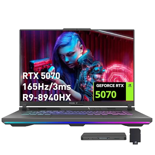 ASUS ROG Strix G16 Ordinateur portable de jeu 16 WUXGA 165 Hz, NVIDIA GeForce RTX 5070 8 Go GDDR7, AMD Ryzen 9 8940HX, 32 Go DDR5, 3 To de stockage (SSD de 2 To station d'accueil de 1 To), clavier