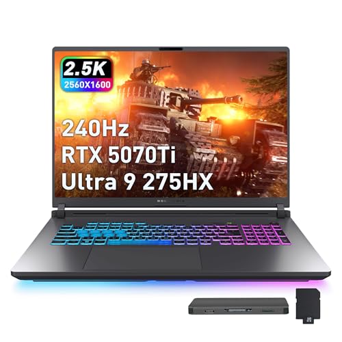 ASUS ROG Strix G18 Ordinateur portable de jeu 18 2,5K 240 Hz, Intel Ultra 9 275HX, GeForce RTX 5070 Ti 12 Go GDDR7, 64 Go DDR5, 3 To de stockage (SSD de 2 To station d'accueil 1 To), clavier