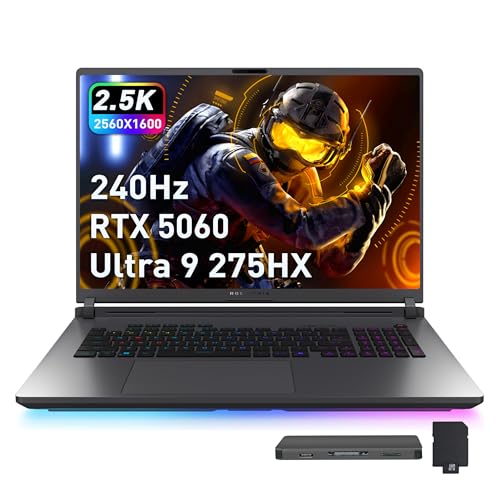 ASUS ROG Strix G18 Ordinateur portable de jeu 18 2,5K 240 Hz, Intel Ultra 9 275HX, NVIDIA GeForce RTX 5060, 16 Go DDR5, 2 To de stockage (SSD 1 To station d'accueil de 1 To), clavier rétroéclairé