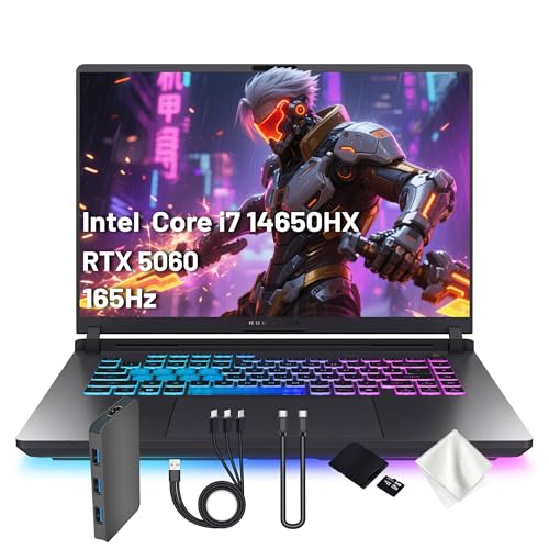ASUS ROG Strix G16 Ordinateur portable de jeu 16 WUXGA 165 Hz, Intel Core i7-14650HX, NVIDIA GeForce RTX 5060, clavier rétroéclairé RVB, 32 Go de RAM DDR5, 3 To de stockage (SSD de 2 To et station