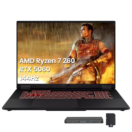 ASUS TUF A18 Ordinateur portable de jeu WUXGA 18 144 Hz, AMD Ryzen 7 260, GeForce RTX 5060 8 Go GDDR7, 32 Go DDR5, 2 To de stockage (SSD 1 To station d'accueil 1 To), clavier rétroéclairé, caméra