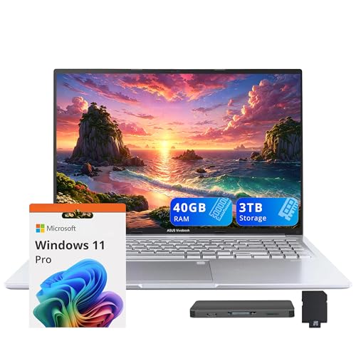 ASUS Vivobook Ordinateur portable WUXGA de 16 po, Intel Core i9-13900H, 40 Go de RAM, 3 To de stockage (SSD de 2 To station d'accueil de 1 To), carte graphique Intel Iris Xe, clavier rétroéclairé