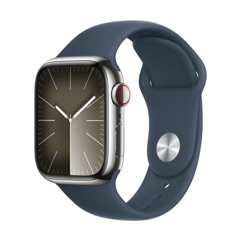 Apple Watch Series 9 GPS Cellular 41mm Retina OLED Acier Argenté Blue S M Étanche IP6X SpO2 Pulsomètre Suivi Sommeil SOS