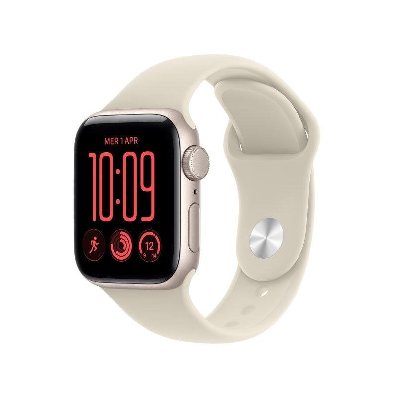 Apple Watch SE 3 GPS 40mm Aluminium Starlight avec Bracelet Sport Sable M L