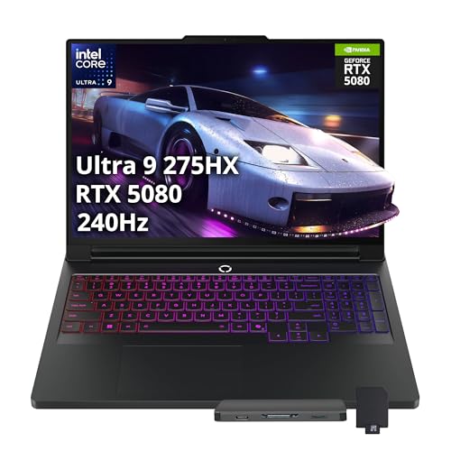 Lenovo Legion Pro 7i Ordinateur portable de jeu 16 WQXGA 240 Hz, Intel Core Ultra 9 275HX, GeForce RTX 5080 16 Go GDDR7, 64 Go de RAM, 5 To de stockage (SSD 4 To station d'accueil 1 To), clavier