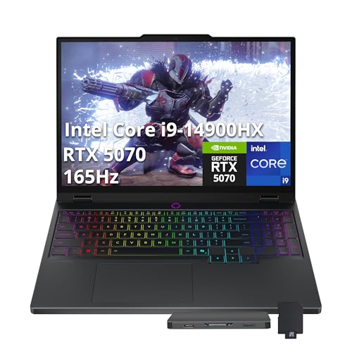 Lenovo Legion 5 WQXGA Ordinateur portable de jeu 15 165 Hz, Intel i9-14900HX, RTX 5070 8 Go GDDR7, 16 Go DDR5, 1 To SSD, clavier rétroéclairé RVB 24 zones, appareil photo 5 MP, WiFi 7, Win 11, noir