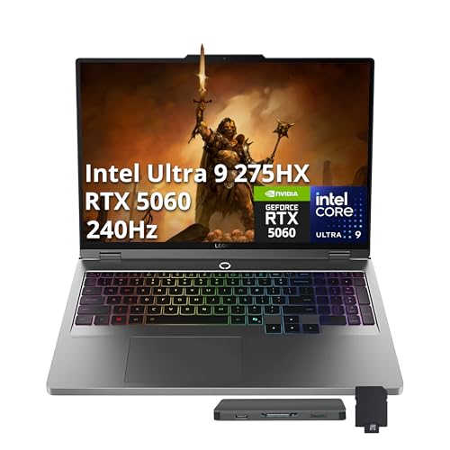 Lenovo Legion 5 Ordinateur portable de jeu WQXGA 16 240 Hz, Intel Ultra 9 275HX, NVIDIA GeForce RTX 5060 8 Go GDDR7, 32 Go DDR5, 1 To SSD, clavier rétroéclairé RVB 24 zones, WiFi 7, Win 11, gris