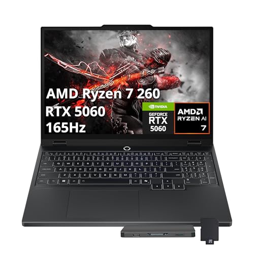 Lenovo Legion 5 WQXGA Ordinateur portable de jeu 15 po 165 Hz, AMD Ryzen 7 260, GeForce RTX 5060 GDDR7, 16 Go DDR5, 1,5 To de stockage (SSD 512 Go station d'accueil 1 To), clavier rétroéclairé RVB