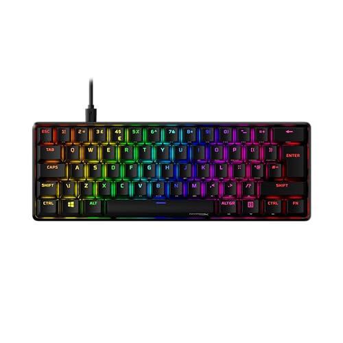 HyperX Alloy Origins 60 – Clavier de Jeu mécanique, Facteur de Forme Ultra Compact de 60 , Interrupteur Rouge, Touches PBT à Double tir, rétroéclairage LED RVB, Fonctions Secondaires imprimées sur Le