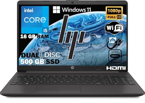HP 250 G9 Notebook Intel 10 cœurs i5 12 Th jusqu'à 4,40 GHz, RAM 16 Go Ddr4, Ssd Nvme 256 Go HDD 1 To, écran 15,6 Full HD, PC portable Windows 11 Pro