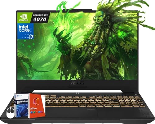 ASUS Ordinateur portable de jeu TUF F15, 15,6 po 144 Hz FHD, Intel 10 cœurs i7-13620H (Beats Intel i9-12900), GeForce RTX 4070, 32 Go de RAM, 2 To SSD, Ko rétroéclairé, Wi-Fi 6, Win11 Pro et MS Office