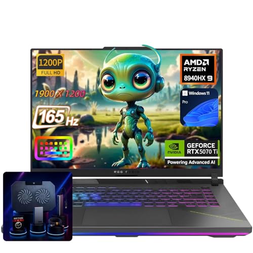 ASUS ROG Strix G16 Ordinateur portable de jeu - 16 165 Hz FHD - NVIDIA GeForce RTX 5070 Ti - AMD Ryzen 9 8940HX (jusqu'à 5,2 GHz) - Win11 Pro, Ko rétroéclairé, Wi-Fi 6E, avec accessoires (32 Go de