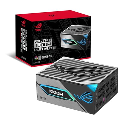 ASUS Bloc d'alimentation ROG Thor Platinum III 1000 W (certifié 80 Plus Platinum, ATX 3.1, GaN MOSFET, stabilisateur de Tension Intelligent GPU-First, écran OLED magnétique, Mode Turbo)