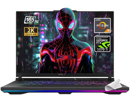 ASUS ROG Strix G16 Ordinateur portable de jeu 2025, écran 16 FHD 165 Hz, AMD Ryzen 9 8940HX, RTX 5070 Ti (TGP 140W), commutateur MUX, fenêtre 11, avec tapis de souris (32 Go de RAM | SSD PCIe de 2 To