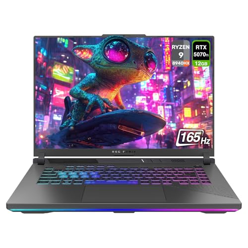 ASUS ROG Strix G16 Ordinateur portable de jeu, AMD Ryzen 9-8940HX, 64 Go de RAM DDR5, 4 To PCIe SSD, écran 16 WUXGA (1920 x 1200) 165 Hz, Nvidia G-Force RTX 5070Ti, clavier rétroéclairé RVB 4 zones