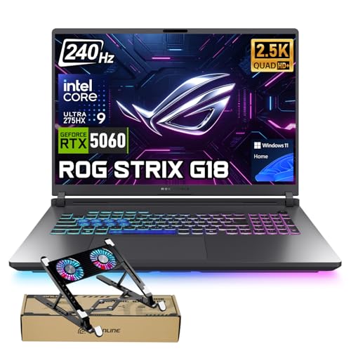 ASUS ROG Strix G18 Ultra 9 Ordinateur portable de jeu, écran nébuleuse IPS 2,5 K QHD 240 Hz, RTX 5060, Intel Core Ultra 9 275HX, 64 Go DDR5, 2 To SSD, rétroéclairage RVB 4 zones, clavier numérique