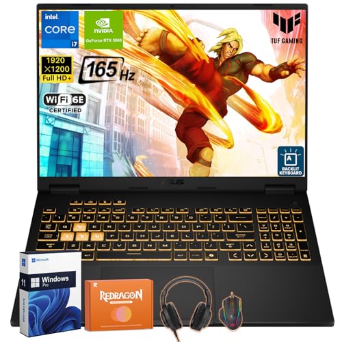 ASUS TUF F16 Ordinateur portable de jeu 2025, Intel i7-14650HX(16 cœurs), NVIDIA GeForce RTX 5060, écran IPS 16 pouces 165 Hz, 32 Go DDR5, 2 To SSD, Dolby Atmos, Wi-Fi 6E, Windows 11 Pro, accessoires