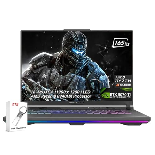 ASUS ROG Strix G16 Ordinateur portable de jeu, 16 WUXGA 16 10 LED IPS 165 Hz, AMD Ryzen 9 8940HX, NVIDIA GeForce RTX 5070Ti, Wi-Fi6E, KB rétroéclairé, Win11, Eclipse Gray, (16 Go de RAM |1 To SSSD