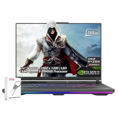 ASUS ROG Strix G16 Ordinateur portable de jeu 16 WUXGA LED IPS 165 Hz 300 nits AMD Ryzen 9 8940HX NVIDIA RTX 5070 Ti 12 Go 16 Go DDR5-5600 RAM 2 To SSD Wi-Fi6E rétroéclairé KB Win11 Eclipse Gris avec