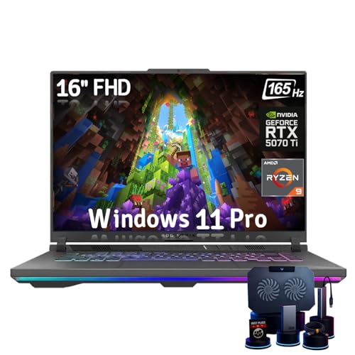 ASUS ROG Strix-G16 Ordinateur portable de jeu – AMD Ryzen 9 8940HX, écran WUXGA 165 Hz, NVIDIA GeForce RTX 5070 Ti 12 Go GDDR7, 32 Go DDR5, 1 To SSD, rétroéclairage RVB, Windows 11 Pro, avec