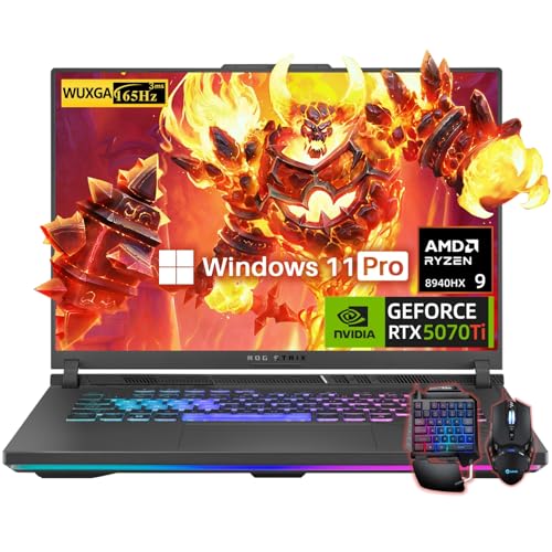 ASUS Ordinateur Portable de Jeu ROG Strix G16 (2025), NVIDIA RTX 5070Ti 12 Go GDDR7, AMD Ryzen 9 8940HX (16 cœurs, 32 Fils, Turbo 5,3 GHz), écran WUXGA FHD 165 Hz 3 ms, 64 Go DDR5, SSD de 2 to