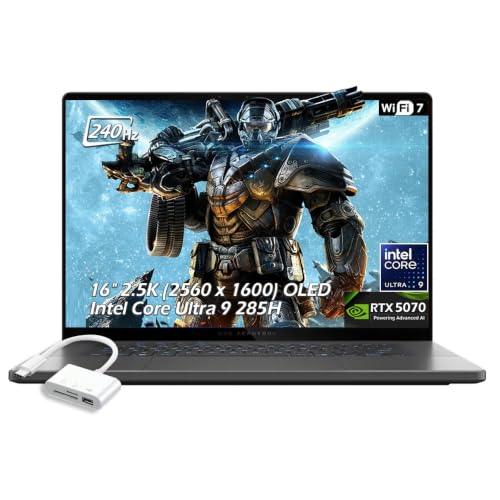 ASUS ROG Zephyrus G16 Ordinateur portable de jeu 16 2,5K OLED 240 Hz, Intel Core Ultra 9 285H, RTX5070, 16 Go LPDDR5X 2 To SSD, Wi-Fi7, Ko rétroéclairé, Win11, Thunderbolt4, Eclipse Gray, avec clé