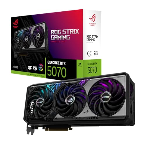 ASUS ROG Strix GeForce RTX 5070 OC Edition Carte Graphique GDDR7 12 Go (PCIe 5.0, 12 Go GDDR7, HDMI DP 2.1, 3.2-Slot, Ventilateurs Axial-Tech, Design MaxContact, Tampon Thermique GPU à Changement de