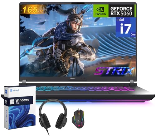ASUS Ordinateur portable de jeu ROG Strix G16, NVIDIA RTX 5060, Intel i7-14650HX, 16 1920x1200 FHD 165Hz 3ms, WiFi 7, Dolby Atmos, Hires Audio, HD Cam, 32 Go DDR5, 1 To SSD, Windows 11 Pro