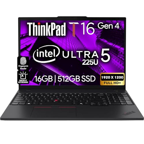 Lenovo ThinkPad T16 Gen 4 Business Laptop 16 FHD Display, Intel Ultra 5-225U (Beats i7-1355U), 16 Go de RAM DDR5, SSD 512 Go, Webcam 5 Mo, empreintes digitales, KB rétroéclairé, WiFi 6E, RJ-45, Win