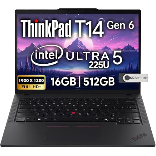 Lenovo ThinkPad T14 G6 AI Ordinateur portable professionnel Écran FHD de 14 po, Intel Ultra 5 225U, 16 Go de RAM DDR5, SSD 512 Go, webcam FHD 5 MP, empreintes digitales, KB rétroéclairé, Wi-Fi 6E, 2