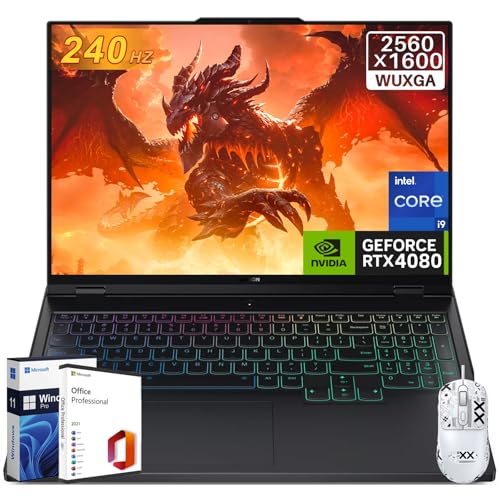 Lenovo Legion Pro 7i Gen 9 Ordinateur portable de jeu, Intel 24-Core i9-14900HX, NVIDIA RTX 4080, 16 240Hz 2K WQXGA IPS, 64 Go DDR5, 2 To SSD, Wi-Fi 6E, Windows 11 Pro, licence Office 365