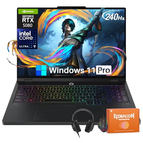 Lenovo Legion Pro 7i Gen 10 Ordinateur portable de jeu, Intel Ultra 9 275HX, GeForce RTX 5080 16 Go GDDR7, WQXGA OLED 500 nits 240 Hz, 32 Go de RAM DDR5, SSD 1 To, Windows 11 Pro, casque W REDRAGON et