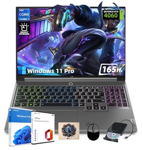Lenovo Legion 5i Ordinateur portable de jeu 2021 Office Lifetime Win 11 Pro | Affichage WQXGA 165 Hz 16 pouces | Intel i9-14900HX | RTX 4060 | 32 Go DDR5 RAM SSD 1 To | Ko