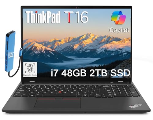 Lenovo ThinkPad T16 Ordinateur portable professionnel (16 FHD anti-reflet, Intel 10-Core i7-1355U, 48 Go de RAM DDR5, 2 To SSSD), empreintes digitales, 2 x Thunderbolt 4, webcam, Ethernet, Wi-Fi 6E