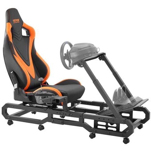 VEVOR Support de volant de course avec roues, cockpit de simulateur de conduite en acier robuste, charge 150 kg, support de volant et pédale réglables, pour Logitech G923 G920 G29, Thrustmaster T248P