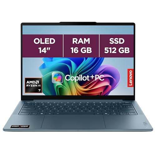 Lenovo Yoga Slim 7 14AKP10 - Ordinateur Portable 14'' OLED WUXGA Copilot (AMD Ryzen AI 7 350, RAM 16Go, SSD 512Go, AMD Radeon 860M Graphics, Windows 11 Home) Clavier AZERTY Français - Tidal Teal